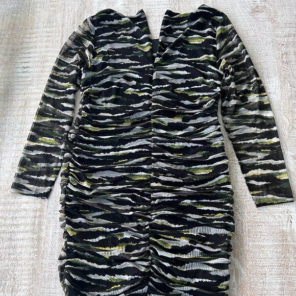 DKNY Bodycon Mesh Ruched Dress Green Black Size Extra Large NWT - Picture 8 of 11